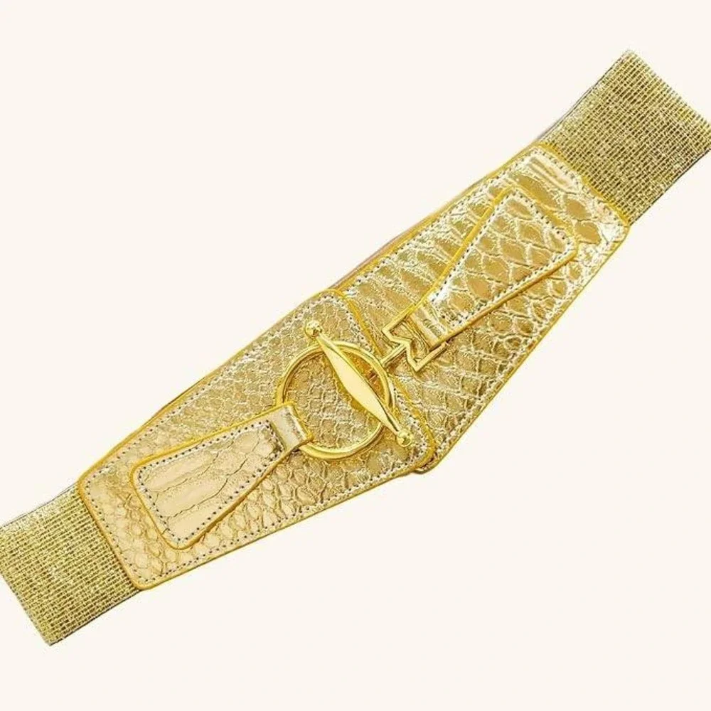 RMMVJJ Women's S Gold Glitter Wide Waist Belt Stretch Elastic Dress Belt Fashion